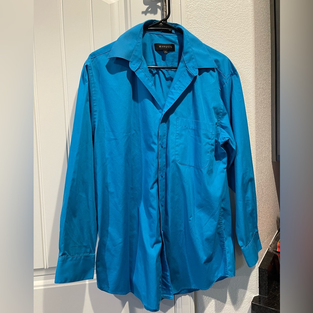 Marquis Mens Dress Shirt, Teal, Size 15.5  32-33